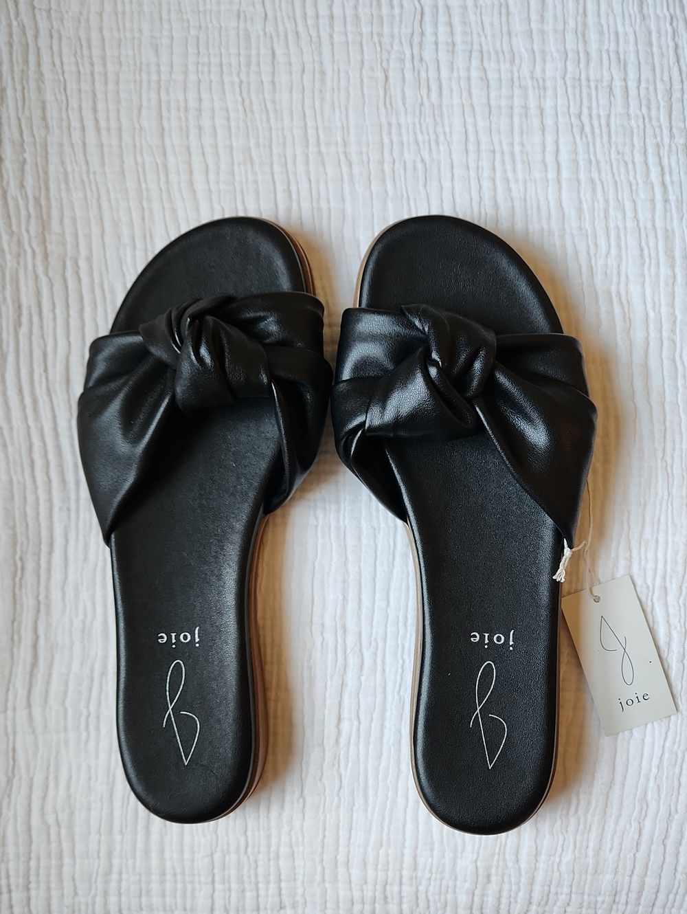 Joie Cecilia Black Leather Knotted Slide Sandals NWT Size 7.5